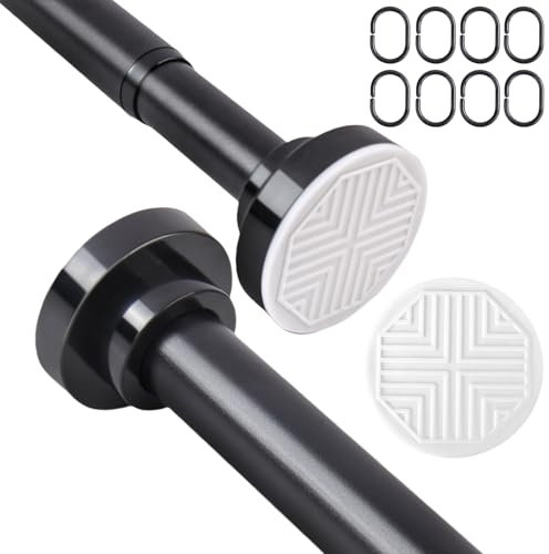 BELICOO Extendable Curtain Poles 70-130 cm Tension Rod for Net Curtains, 1Pcs Shower Curtain Pole No Drilling, Black Shower Rail Extendable Shower Poles for Kitchen Cupboard Bathroom Bedroom Window