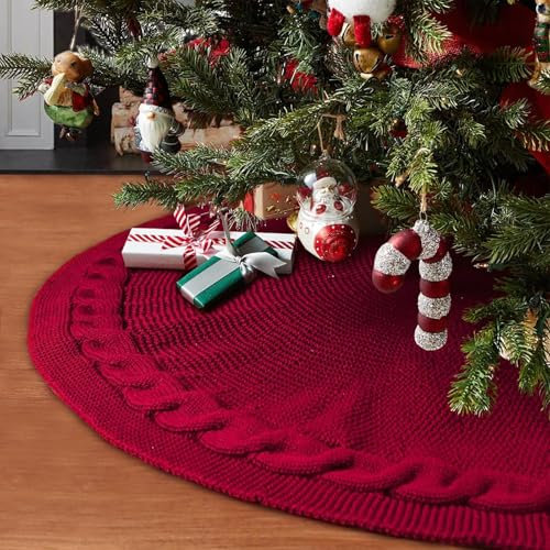 Copri Base Albero Natale Rotonda, 92CM Tappeto Sotto Albero di Natale, Gonna per Albero di Natale, Decorazioni Base Tappetino Rosso Albero di Natale