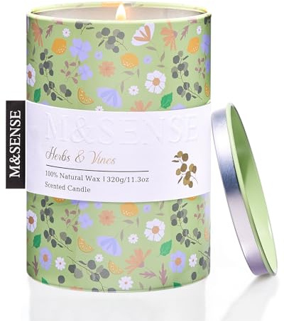 M&SENSE Duftkerze – Kräuter-Ranken (320g 70h Brenndauer) Natürliche Sojawachs-Kerze, Schadstofffrei, Saubere Verbrennung, Ideal für Zuhause, Wellness & Geschenk