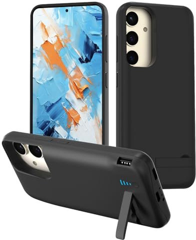 Gladgogo Akkuhülle für Samsung Galaxy S24, 7000 mAh, wiederaufladbares Ladegerät mit Ständer und USB, Schwarz