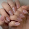 SXVME Nude Pink False Nails Glitter, 30 Pcs Short Almond, Sparkly Shiny Press Ons With Design, Cute Bling Stick On Nails For Women Daily Holiday Wear