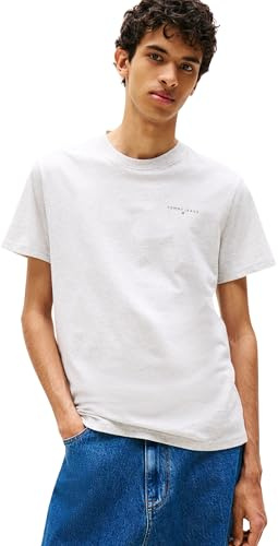 Tommy Jeans Herren T-Shirt Kurzarm Linear Chest Tee Slim Fit, Grau (Lt Grey Htr), 3XL