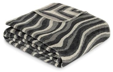 Ibena Savannah Decke 150x200 cm - Baumwollmix, kuschelig, warm & waschbar, Kuscheldecke braun beige mit Wellenmuster
