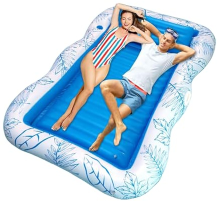 Pool Floß, aufblasbares schwimmendes Liegestuhlbett, weiche Liege mit Getränkehalter, strapazierfähiges PVC-Material, geräumiges, komfortables Design, ideal für Pool, 180 x 120 cm, 220 x 160 cm