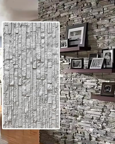 Elitix Faux Stone 3d Wall Covering for Patio Bathroom, Stone Texture Wall Panels Interior Exterior Decorative, Faux Wall Cladding Panels for Lobby Hotel(Light Gray,2pcs)