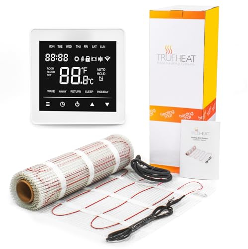 TrueHeat Electric Underfloor Heating Mat Kit for Tile or Stone Floors 200W/m2-15m2 with White WiFi Thermostat
