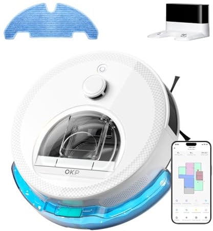 OKP L6 Aqua Robot Vacuum Cleaner with Mop, 6000Pa Ultra Strong Suction Robotic Vacuum, dToF Laser Navigation with Position Sensors, WiFi/APP/Alexa, 160Min Runtime, Ideal for Carpets Pet Hairs