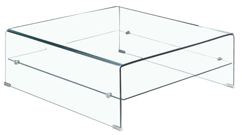 Meubletmoi Table Basse Carrée 80 x 80 cm en Verre Trempé avec Étagère en Verre Trempé - Design Minimaliste et Contemporain - Ice