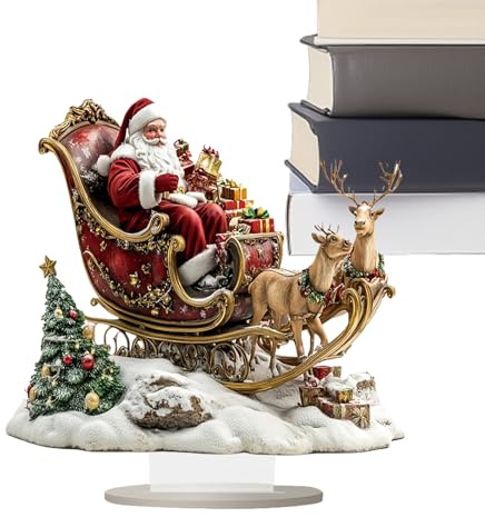 Genérico Weihnachtsdekoration aus Acryl, 2D: Weihnachtsmann auf Schlitten, Weihnachtsdekoration für den Schreibtisch, Winterdekoration für Wohnzimmer, Schlafzimmer, Eingang,