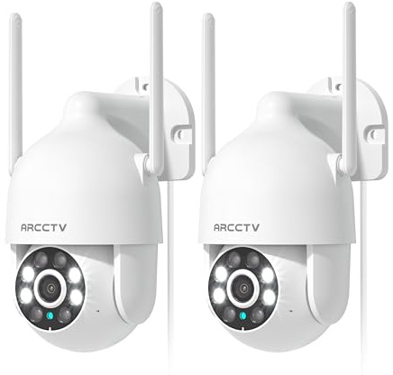 ARCCTV 4MP Security Camera Outdoor, Plug-in WiFi CCTV Camera Wired(P2 2pcs) | 2.4G/5GHz WiFi, 4MP Colour Night Vision, Motion Tracking, 24H Recording, 360° Pan-Tilt, IP66, 2-Way Audio, Works with Alexa