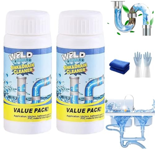 Sink and Drain Cleaner - 2026 Upgraded Multi-functional Sink and Drain Cleaner Powder Cleaning, Drains Foam Cleaner, Powerful Pipe Dredging Agent for Kitchen Toilet (2Pcs)
