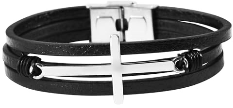Akzent Armband Herren - Premium Armband Herren in Schwarz aus Leder, 100% Wasserfest & Hautverträglich
