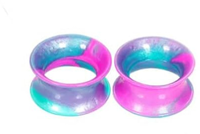 BWDHJLEY Ohr Tunnel 18mm Plug Silikon, Tunnel Ohr Rosa Grün Rosa und Grüner Reifen Piercing 2 Stück