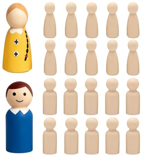 20 Stück Holzfiguren zum Bemalen, 65mm Spielfiguren DIY Bemalen, 2 Stile | Spielfiguren Holz zum Basteln, Unvollendete Holz Figuren zum Bemalen für Hochzeiten,Geburtstage und Partys Dekoration