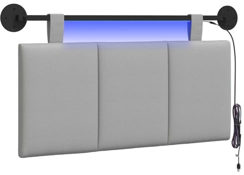 vidaXL Hängendes Kopfteil Mit LED Licht Wolkengrau Stoff, Schlafzimmer, Rechteckig, Modern, Wandmontage, Anpassbares Kopfteil, Ergonomisch, Platzsparend, Akzentpaneel