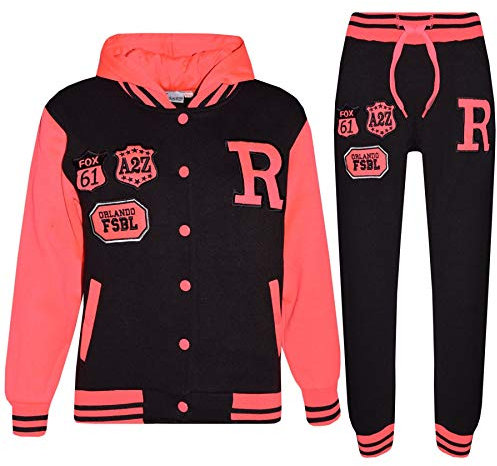 A2Z 4 Kids Unisex Girls Boys Baseball Tracksuit R Fashion Fox - T.S Baseball Fox Black & Neon Pink 3-4