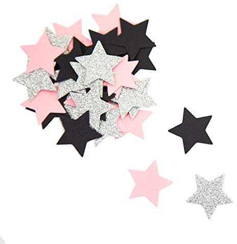Oblique Unique® Papier Konfetti 36 STK. Rosa Schwarz Weiß Gold Silber mit Glitzereffekt als Tisch Streu Deko für Geburtstag Party Feier Hochzeit JGA Herzen Sterne - Formen wählbar (Silber-Stern)