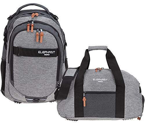 2 Teile Set Elephant Rucksack Hero Signature Schulrucksack Jungen Mädchen mit Sporttasche 12723 rs (Two Tone Grey (grau/anthrazit))