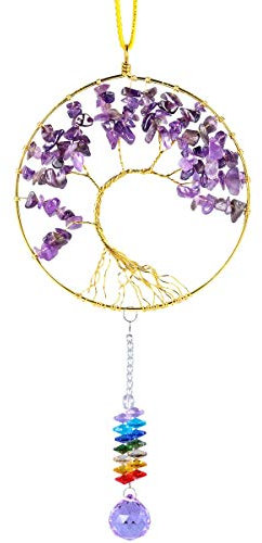 rockcloud Hängender Baum des Lebens Kristall Spitze Prisma Glas Urlaub Dekorationen Wanddekoration Weihnachtsbaum Ornamente Sonnenfänger Hochzeit Souvenir Home Decor 10,2 cm Amethyst