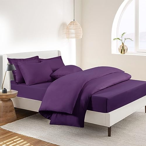 RUIKASI Super King Duvet Set 4 Piece Purple - Superking Bedding Sets Microfiber Duvet Cover with Fitted Sheet and Pillow Cases