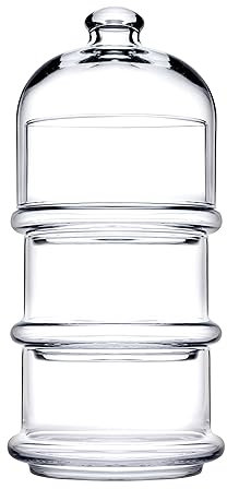 PASABAHCE 488854 Patisserie Basic Set 3 stapelbare Behälter mit Kuppel, Glas, transparent,,12x26 cm