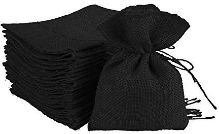 Darling Souvenir Schwarze Sackleinen Beuteltaschen Advent Wandbehang Hochzeit Jute Sack Solide Kordelzug Aufbewahrungstasche Party Gunst Taschen-7 X 5 Zoll