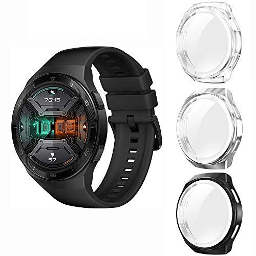 Diruite für Huawei Watch GT 2e Hülle Schutzhülle,Soft TPU Slim Stoßfestes Plattierte Displayschutzfolie Cover,Klar&Schwarz&Silber