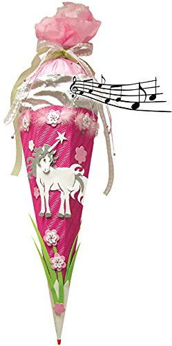 BASTELSET Schultüte - Einhorn 85 cm - mit Sound Geräusch - Holzspitze - Zuckertüte Roth - ALLE Größen - 6 eckig Mädchen Pferde Blumen Einhörner