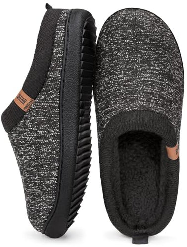 MERRIMAC Herren Slip-on Hausschuhe Bequem Memory-Schaum Rutschfest Innen Pantoffeln Schwarz, 43-44 EU