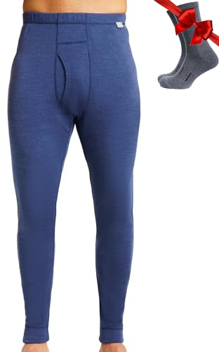 100 % merinoull baslager herrbyxor - termiska underkläder Long Johns, Windsor Blue 250, XL