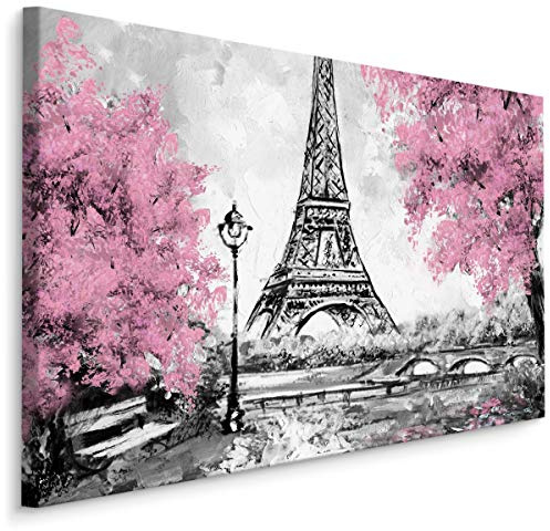 Muralo Leinwandbilder 70x50 Paris Stadt Frankreich Canvas Wandbild Kunstdruck Eiffelturm Architektur Natur Bäume Schlafzimmer Wohnzimmer Wanddekoration Design XXL 1199 Br. 70 cm x Hö. 50 cm