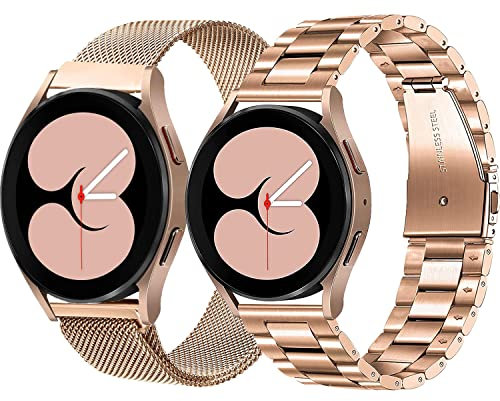 OTOPO Kompatibel Samsung Galaxy Watch 4/5/6 40/44mm, Watch 4/6 Classic 47/46/43/42mm, Active 2 Armband - 20mm Metallarmband Edelstahl für Frauen Männer, 2 Pack Roségold