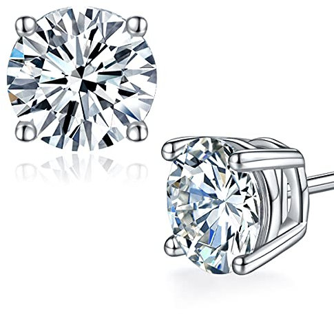 Moissanite Boucles d'oreilles en argent sterling 925 plaqué or blanc 18 carats avec diamant créé en laboratoire, bijoux cadeaux pour femmes et hommes, 1 CTW (0.5 Ct Each), Or blanc, Moissanite