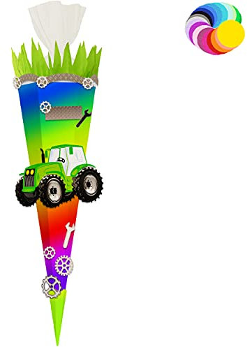 alles-meine.de GmbH Bastelset - Schultüte Farbe & Größe wählbar 70/85 / 100 cm - Traktor - Farbe frei wählbar - Bastelschultüte - Zuckertüte zum selber Basteln Bemalen Bekl..
