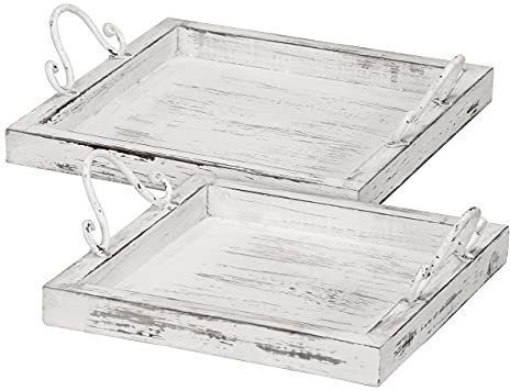 Posiwio dekoratives Tablett als 2-er Set quadratisch im Vintage Landhaus-Stil Shabby weiß