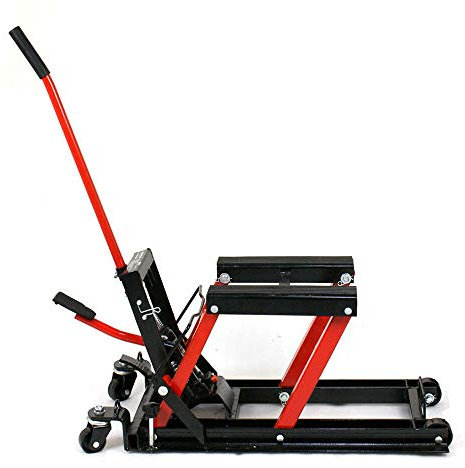 kangten 75x35x15cm Fußpedal Hydraulische Hebebühne Montagebock Motorrad mit Rollen und Führungsstangen Montagebock Rot Klapp Hebebühne Geeignet FürVerschiedene Motorradtypen Max. 680 Kg