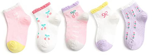 COMIOR Sneaker Socken Baby Mädchen Socken Baumwolle Babysocken Rutschfeste Kuschelige Atmungsaktive Warme Kindersocken mit Süße Schleife Obst kleine Kirsche Deko
