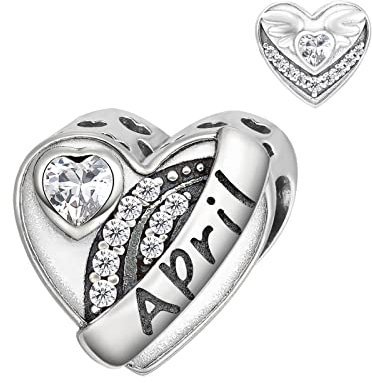 Qings Herz Zirkonia Charms Armband Silber 925 Geburtsstein April Moissanite Charm Anhänger Kompatibel Europäischen Armbändern Halskette