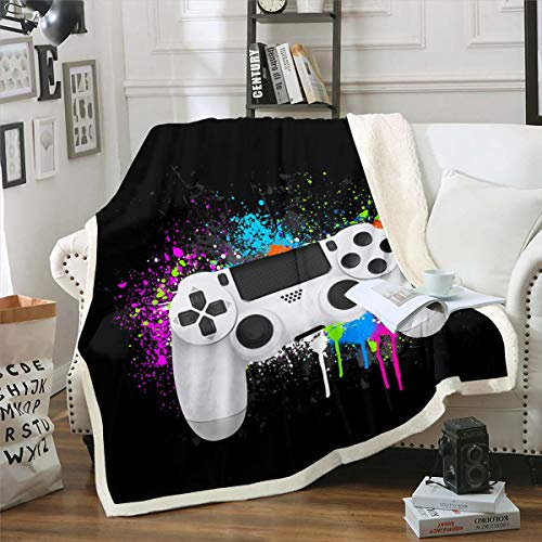 Gamepad Wohndecke Jungen Gamer Kuscheldecke 100x130cm Weißes Videospiel Gamepad Decke Für Jugendliche Kinder Flanell Fleecedecke Schlafzimmer Dekor Bunte Krawattenfarbe Modern Game Controller