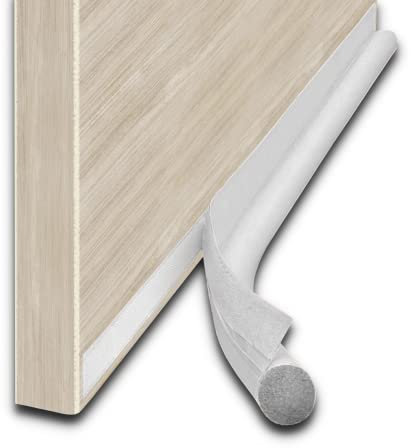 MOXVIO Door Draught Excluder, One-Sided Draft Blocker for Interior Exterior & Front Doors, Adhesive Door Bottom Seal, Weather Stripping Draft Stopper, Cuttable Adjustable Isolation Strip (White)