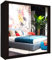 IE INTERIOR EMPORIUM Milan Full Mirror Double Sliding Door Wardrobe (or three in the 250cm size) With Shelves, Hanging Rails and LED Light in 6 Sizes & 4 Colors (100cm, Black)