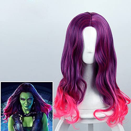 ydound Anime Coser Wig Tutors of the Galaxy Gamora Cosplay Wig 60 cm Long Curly Curly Synthetic Hair for Women Film Anime Cos Wig Gradient Purple Red Gamora (Color : Gamora)
