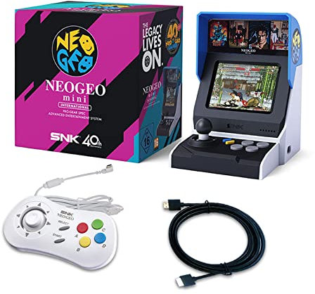 UNICOMVSX SNK NEOGEO Mini Arcade International Edition und Weißes Controller-Set [im Lieferumfang Enthaltenes HDMI-Kabel], Vorinstalliert mit 40 Offiziell Lizenzierten SNK Neo Geo-Spielen