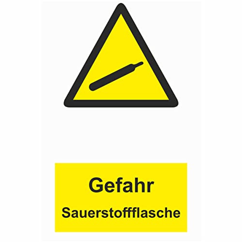 INDIGOS UG - PVC-Schild 5mm - Sicherheit - Warnung - Sauerstoffflasche - 200x150 mm - Hotel, Firma, Schutz, Kita, Arzt, Praxis, Wohnung