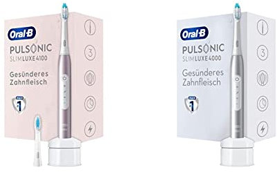 Oral-B Pulsonic Slim Luxe 4100 Elektrische Schallzahnbürste, 2 Aufsteckbürsten, 3 Putzmodi, Geschenk Mann/Frau, rosegold & Pulsonic Slim Luxe 4000 Elektrische Schallzahnbürste, platin