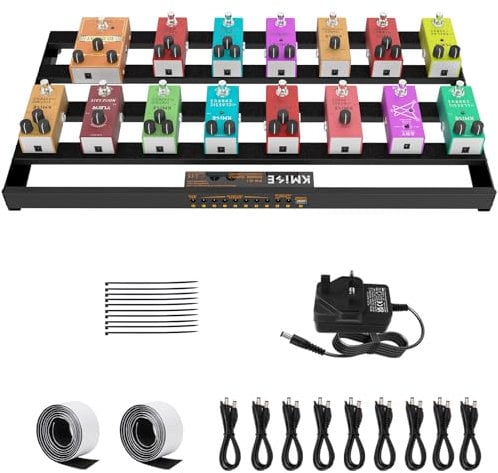 Kmise Large 24.02''x 12.4''x 1.38'' Guitar Pedal Board with Built-in Power Supply Effect, Ten Front Pluggable Power Ports with Effect Power Rack, Power Plug, Pedal Cable,Sticker, Hook Loop Tape