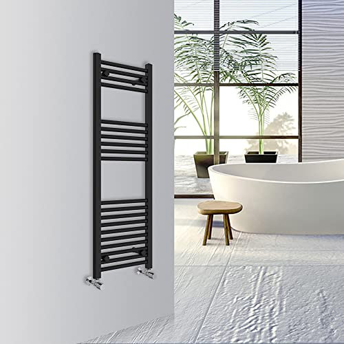 Warmehaus Straight Bathroom Heated Towel Rail Warmer Radiator Central Heating 1200x400mm - Black