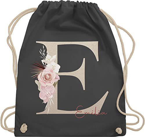 Turnbeutel Rucksack - Anfangsbuchstabe Name I Initialen personalisiert - Unisize - Dunkelgrau - jga taschen schulkind beutel buchstaben e stoffbeutel sporttasche mädchen turnsack kindergarten
