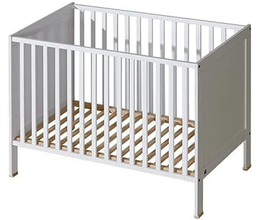 ATB MEBLE Babybett - Beistellbett Baby aus Holz - Bett Baby - Vier Ebenen der Matratzenhöhe - Bett für Babyzimmer - 3 ausziehbare Sprossen - 120x60 - Weiß
