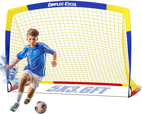 Dimples Excel Fußballtor Netz für Garten und Außenbereich Fußballtraining für Fußballliebhaber (5'×3.6'- Blau Gelb)